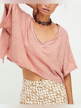 We The Free Cally Tee Mauve Oversized Cropped XL